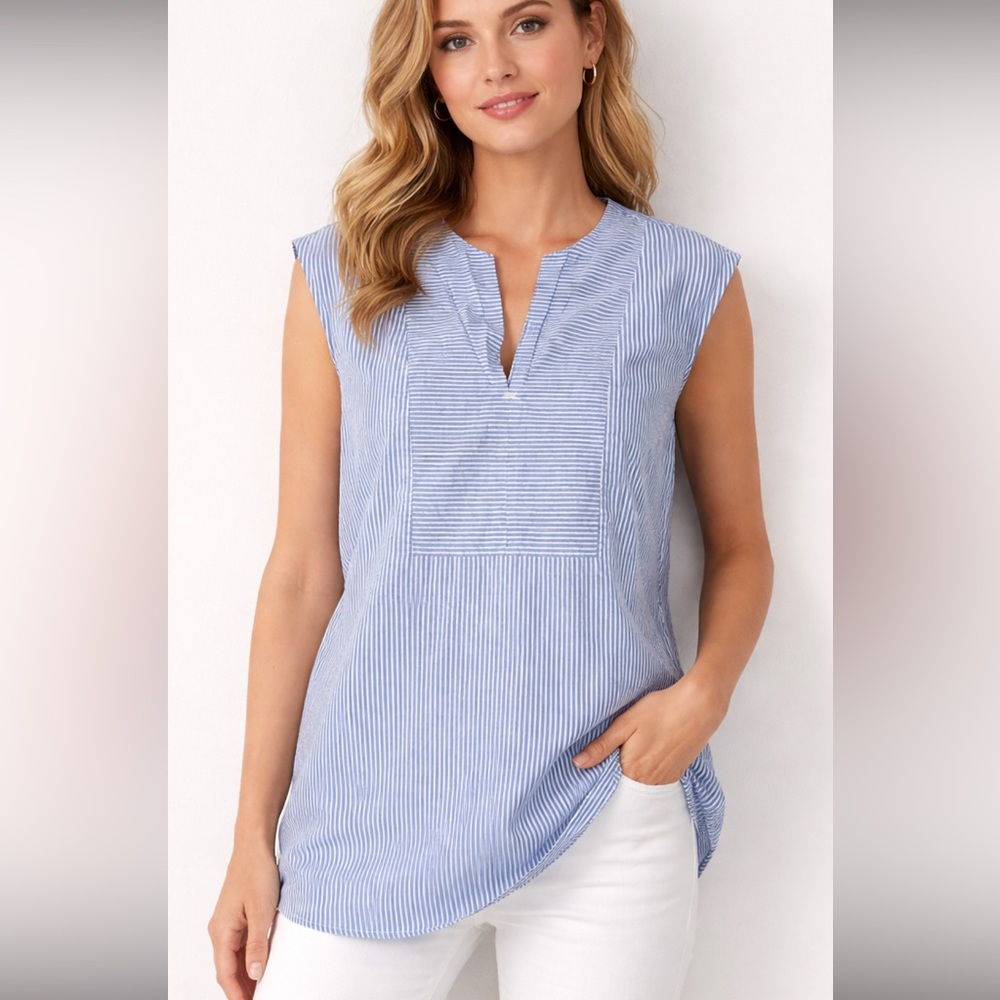 J. Crew Light Blue Pinstripe Sleeveless Blouse